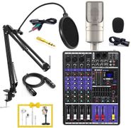 Combo bộ mic thu âm livestream PC-K200 kết hợp Mixer M4 plus TẶNG Tai nghe và Giá đỡ điện thoại