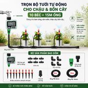 Bộ Tưới Cây Tự Động 10 Béc 15M Ống Có Hẹn Giờ – Tưới Chậu Ban Công Sân Vườn