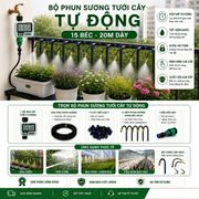 Bộ phun sương tưới cây tự động 15 béc uốn cong - Hẹn giờ LCD khóa an toàn