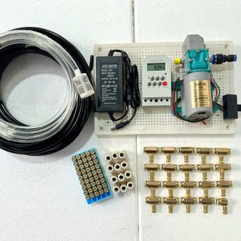 Bộ phun sương tự động 25 béc đồng bơm OM1521  timer hẹn giờ