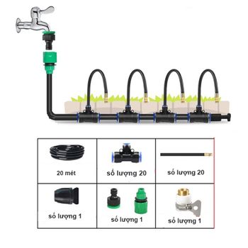 Bộ kít phun sương uốn công 20 béc bằng đồng dùng ống 10mm