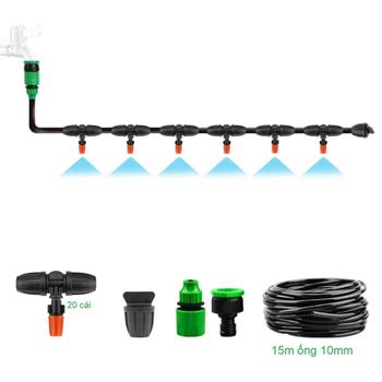 Bộ Kit Tưới Phun Sương 20 Béc cam 1 hướng nhựa 15m ống dây 10mm