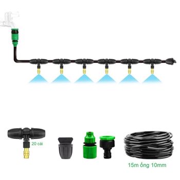 Bộ Kit Tưới Phun Sương 20 Béc Đầu Đồng 15m ống dây 10mm