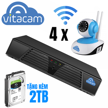 Bộ Kit camera IP NVR Boba 01 - 4 x VT1080 và đầu ghi kèm ổ 2TB (Trong Nhà)