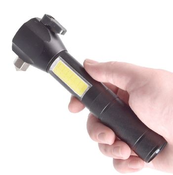 Đèn pin đa năng cầm tay LED COB T6 có búa cứu hộ
