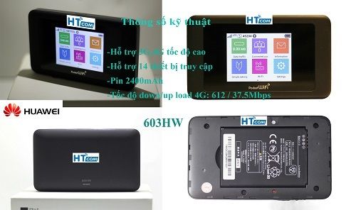 Bộ Phát Wifi 4G Softbank Huawei 603HW Tốc Độ 612Mbps - Màn Hình Cảm Ứng
