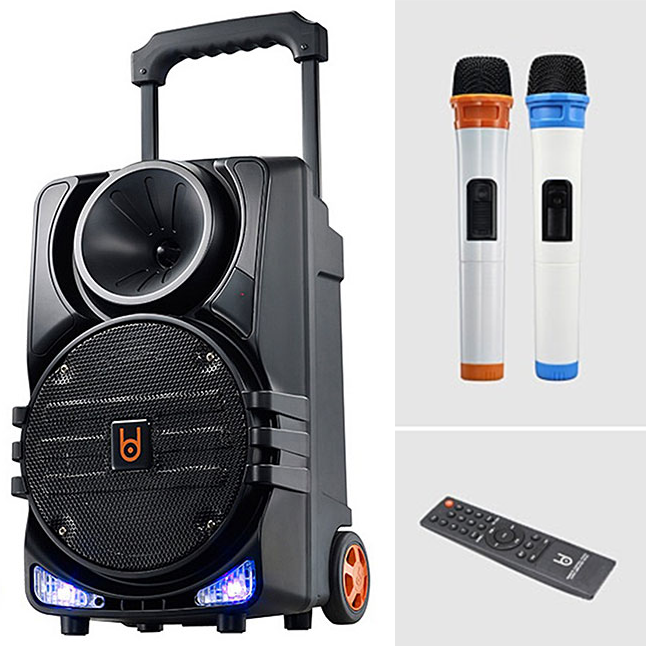 Loa kéo di động BD H1263 3 tấc rưỡi có bánh xe - Đi kèm 2 micro không dây