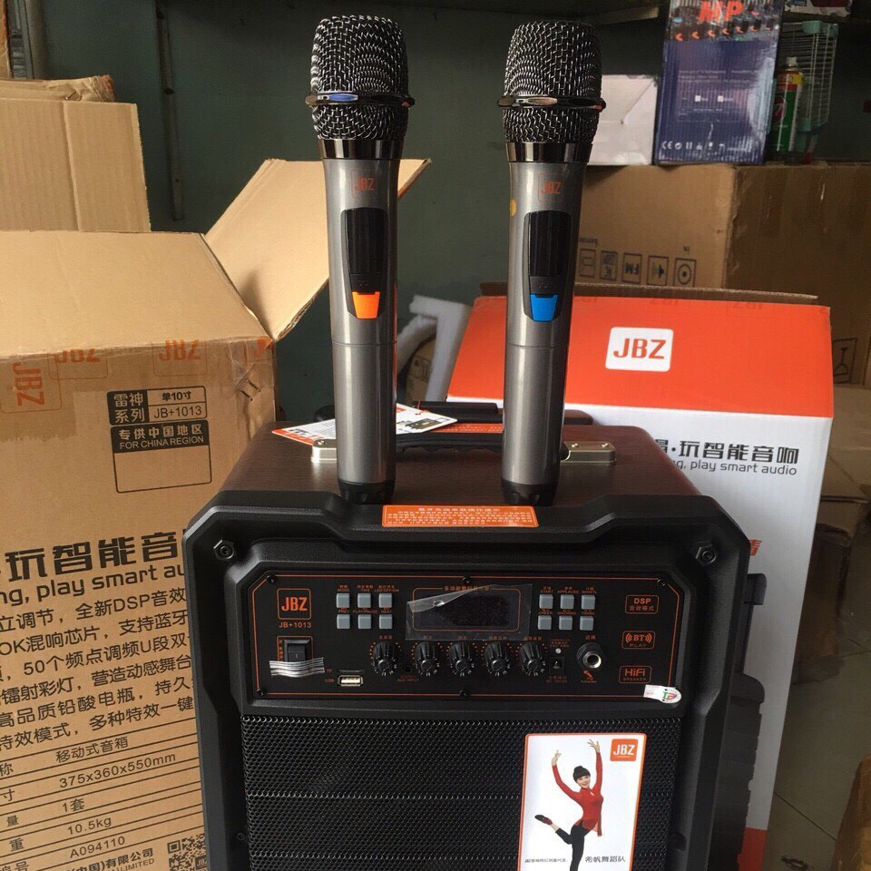 Loa kéo di động JBZ 1213 chính hãng - 3 tấc kèm 2 micro không dây