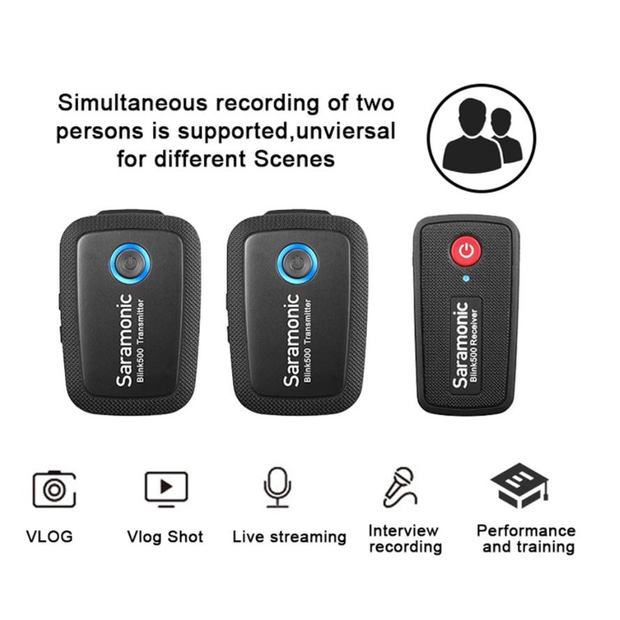 Micro Thu Âm Không Dây Saramonic BLINK 500 B2 Hỗ Trợ 2 Mic