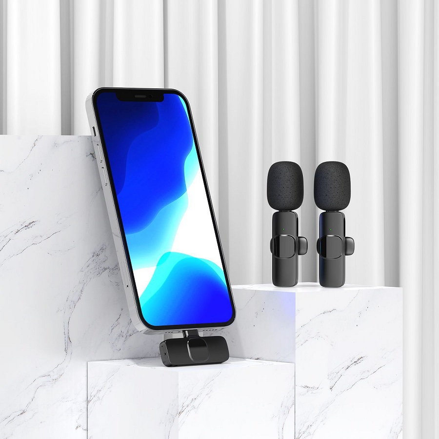 Bộ 2 micro thu âm không dây cài áo K9 khử tiếng ồn livestream ghi âm phát trực tiếp cổng lightning