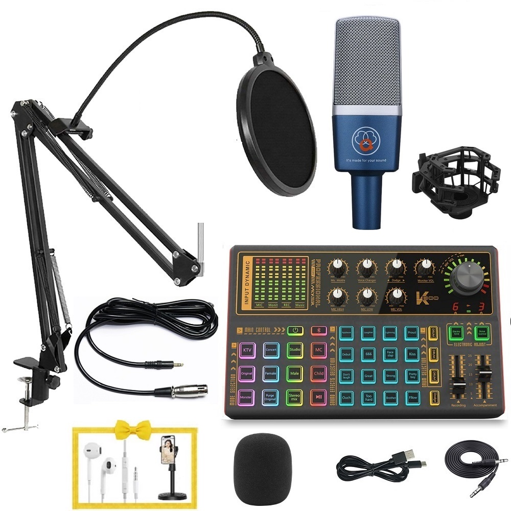 Combo Mic thu âm AT-249 và Soundcard K300 Tặng tai nghe và giá đỡ cho điện thoại
