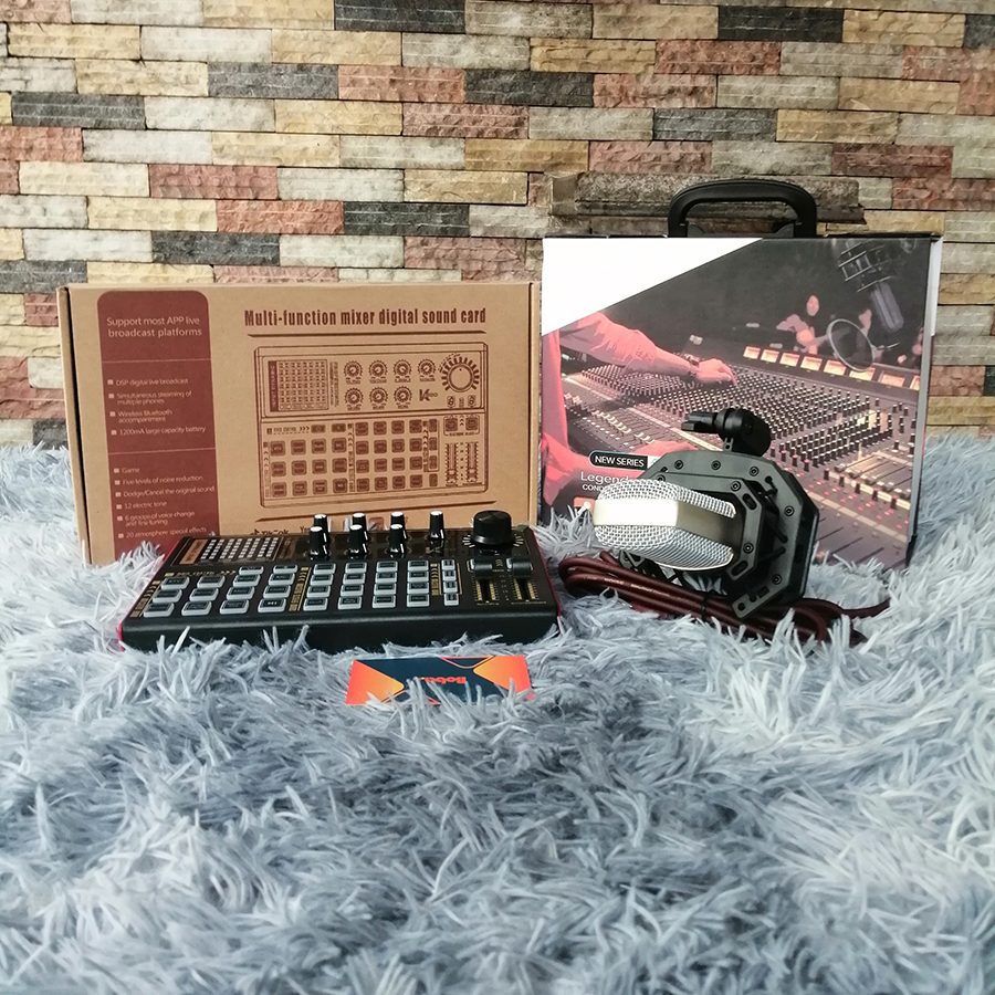 Combo Mic thu âm AT-249 và Soundcard K300 Tặng tai nghe và giá đỡ cho điện thoại