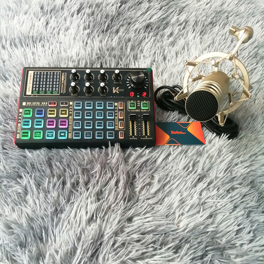 Bộ mic thu âm AT-808 và Soundcard K300 Tặng tai nghe và giá đỡ livestream cho điện thoại