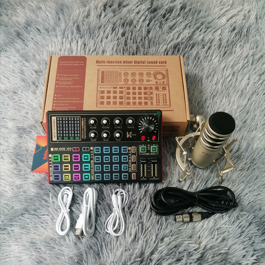 Bộ mic thu âm AT-808 và Soundcard K300 Tặng tai nghe và giá đỡ livestream cho điện thoại