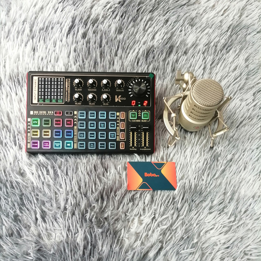 Combo Mic thu âm Q3 và Soundcard K300 TẶNG KÈM tai nghe có dây và giá đỡ cho điện thoại