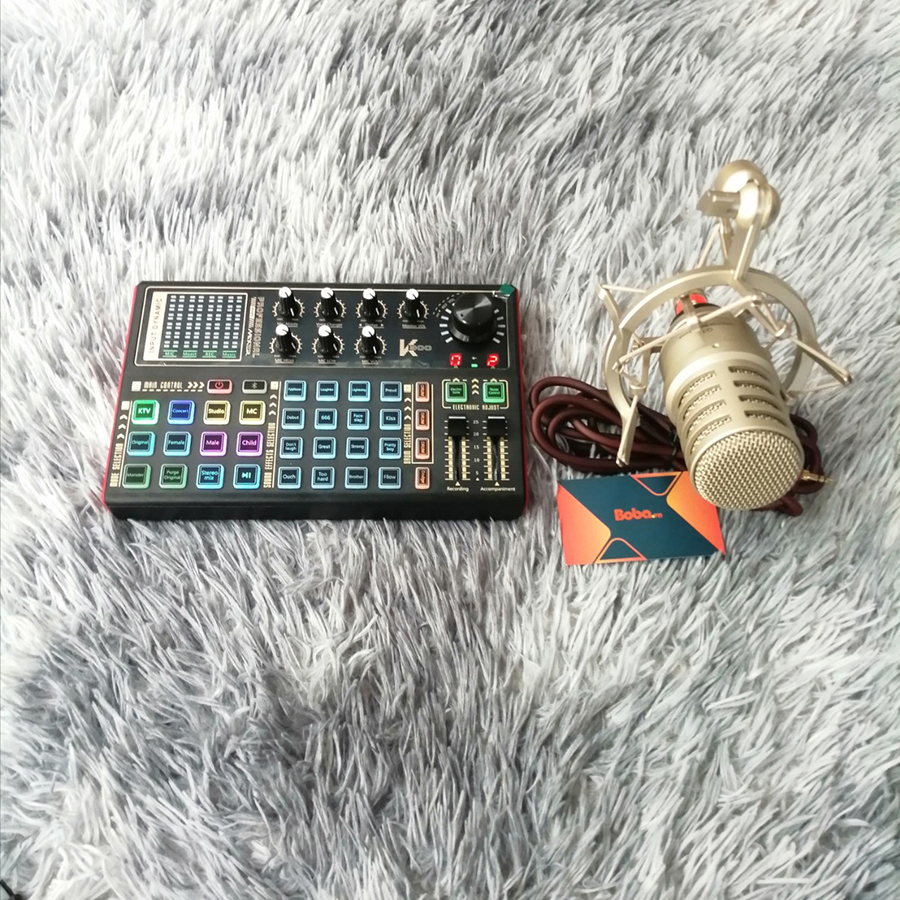 Combo Mic thu âm Q3 và Soundcard K300 TẶNG KÈM tai nghe có dây và giá đỡ cho điện thoại
