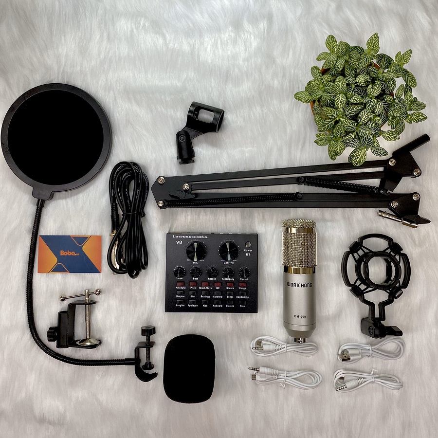 Combo hát live stream BM900 cùng Soundcard V8