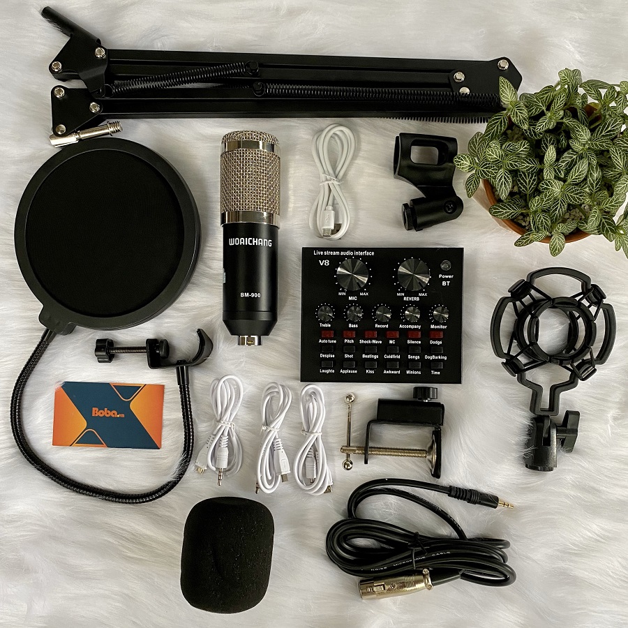 Combo hát live stream BM900 cùng Soundcard V8