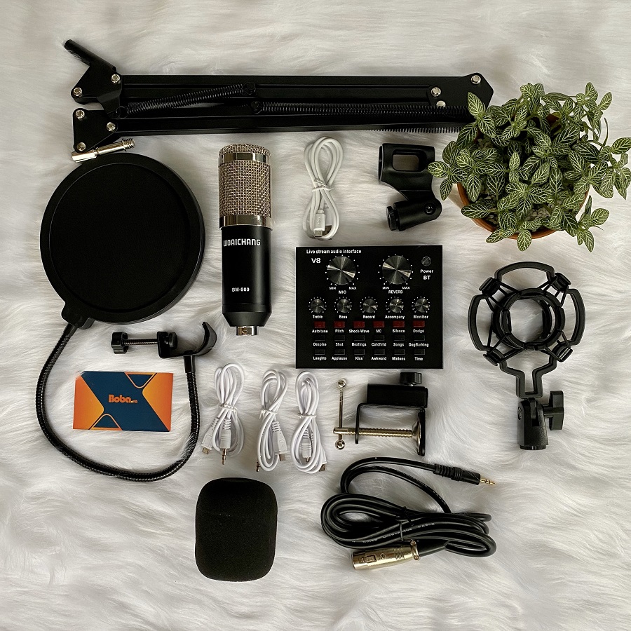 Combo hát live stream BM900 cùng Soundcard V8