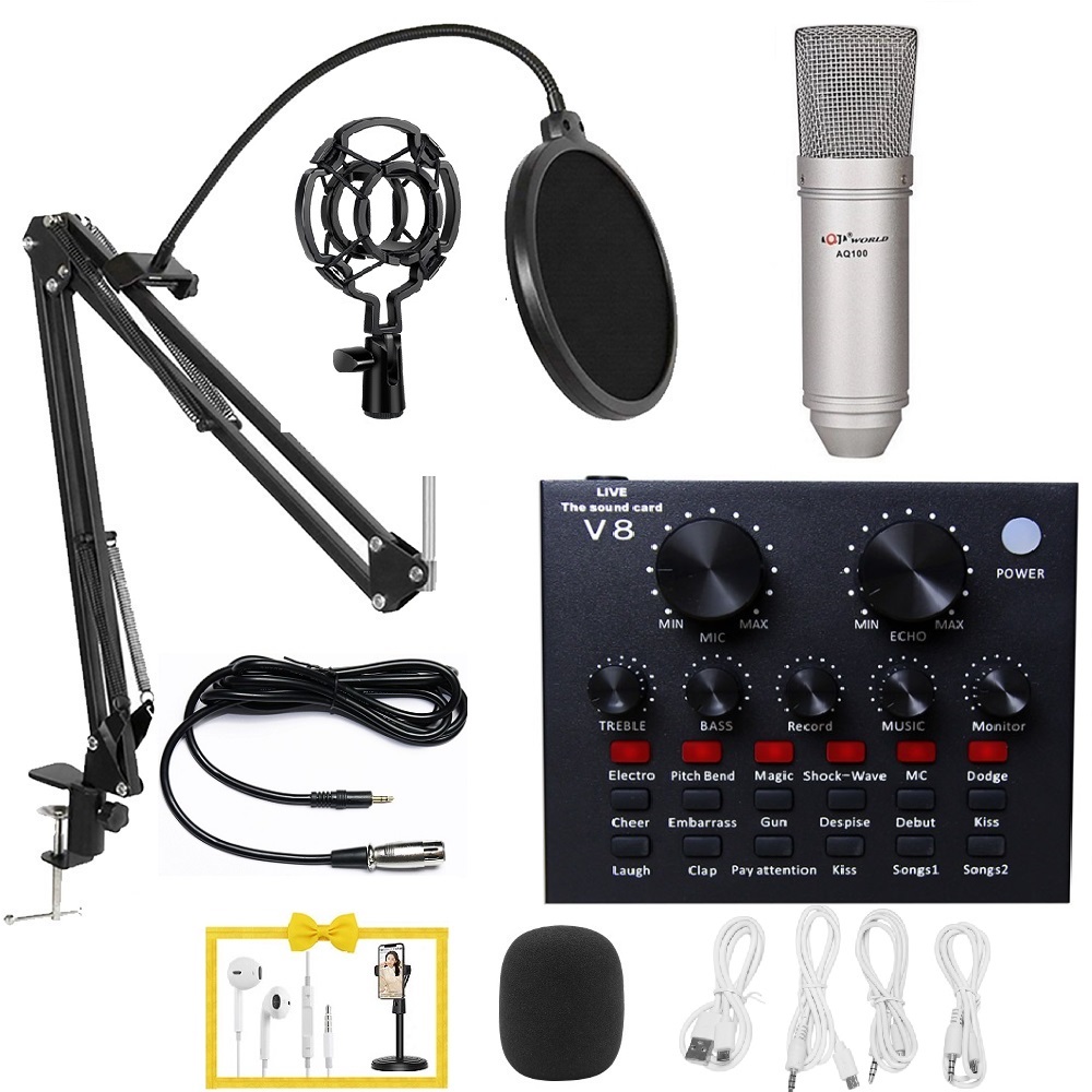 Trọn bộ AQTA AQ100 Soundcard V8 full phụ kiện