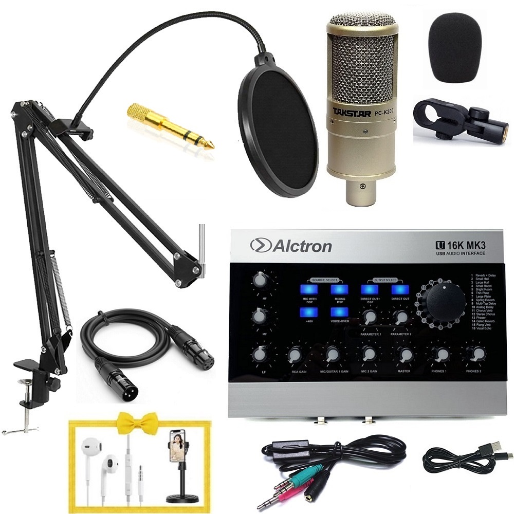 Bộ micro chuyên nghiệp phòng thu PC K200 Alctron U16K MK3 Phụ kiện chân màn kẹp Full