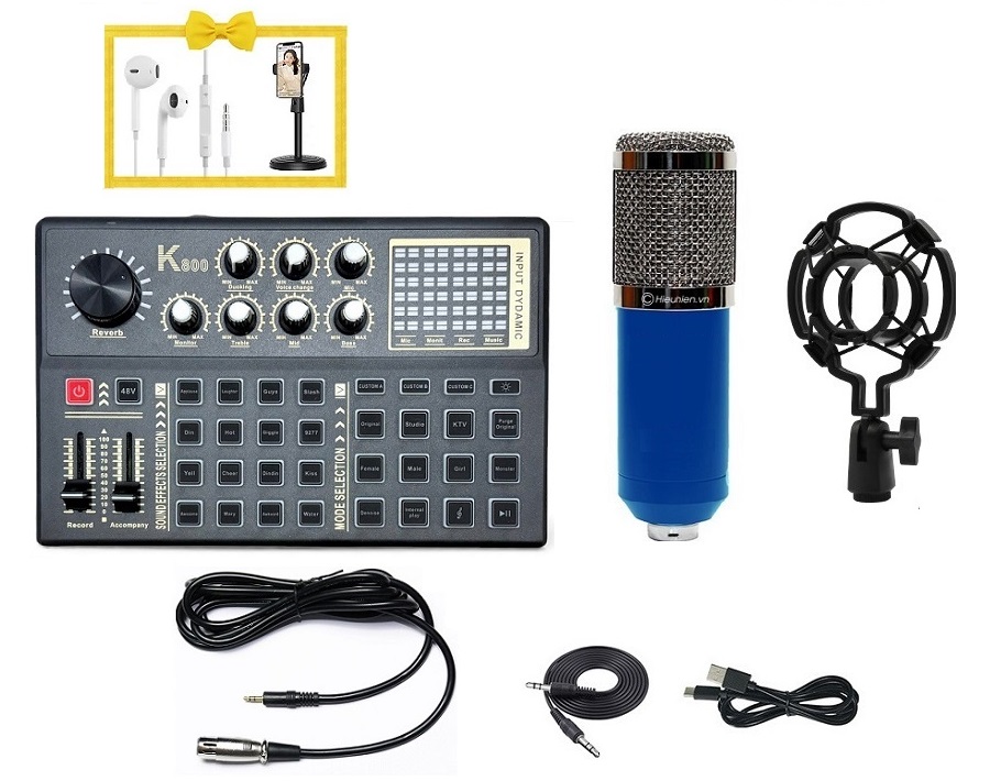 Bộ Micro Thu Âm Livestream K800  BM900 – Combo Thu Âm Chuyên Nghiệp Hát Live Hay Lọc Ồn Tốt