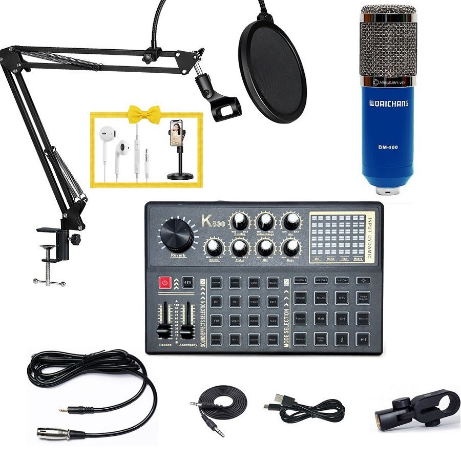 Bộ Micro Thu Âm Livestream K800  BM900 – Combo Thu Âm Chuyên Nghiệp Hát Live Hay Lọc Ồn Tốt