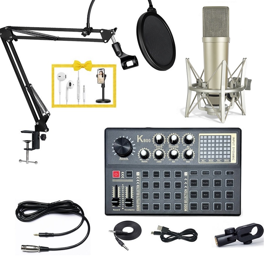 Bộ Micro Thu Âm Livestream Soundcard K800 & Mic U87 - Phòng Thu Chuyên Nghiệp | Giá Rẻ