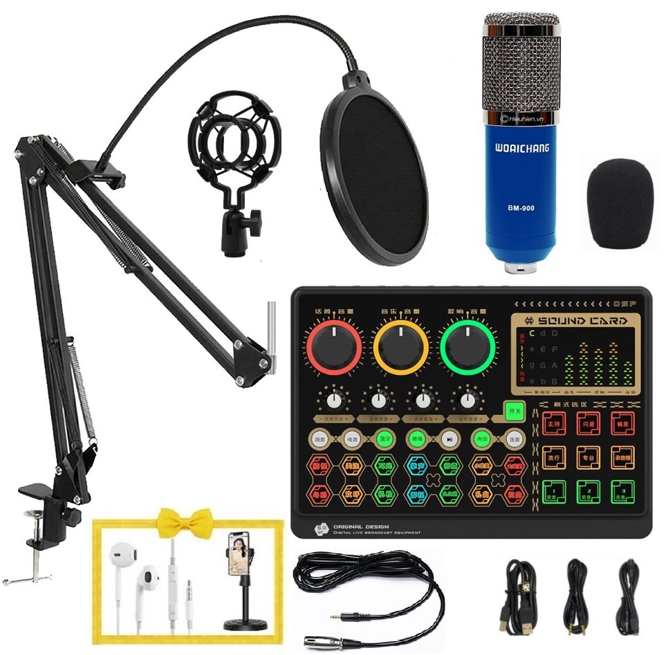 Bộ sản phẩm thu âm chuyên dụng micro BM 900 soundcard X6 giá kẹp màn lọc