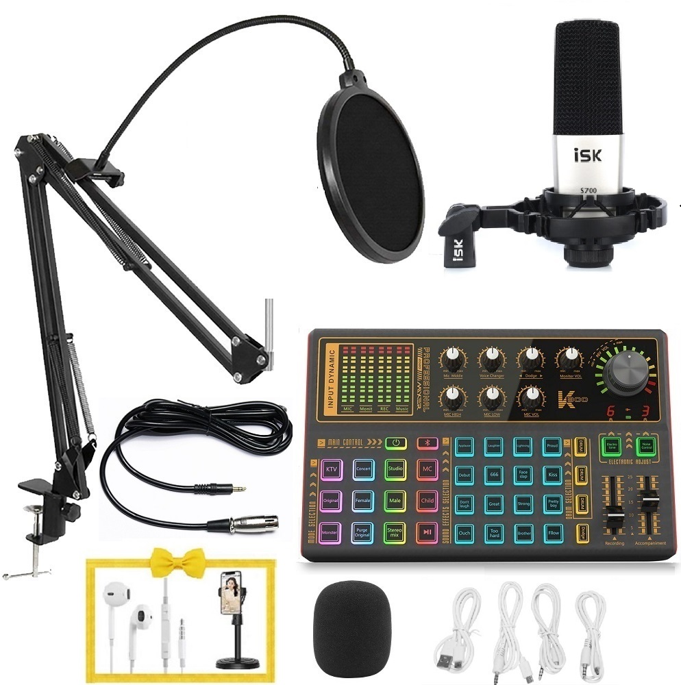 Bộ thu âm chuyên nghiệp soundcard k300 và ISK S7000 cao cấp TẶNG KÈM Tai nghe và giá đỡ cho điện thoại