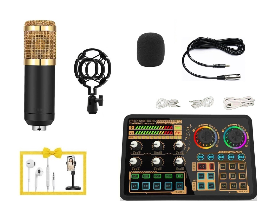 Bộ mic thu âm BM-900 và Soundcard K600 Tặng kèm Giá đỡ điện thoại và tai nghe có dây