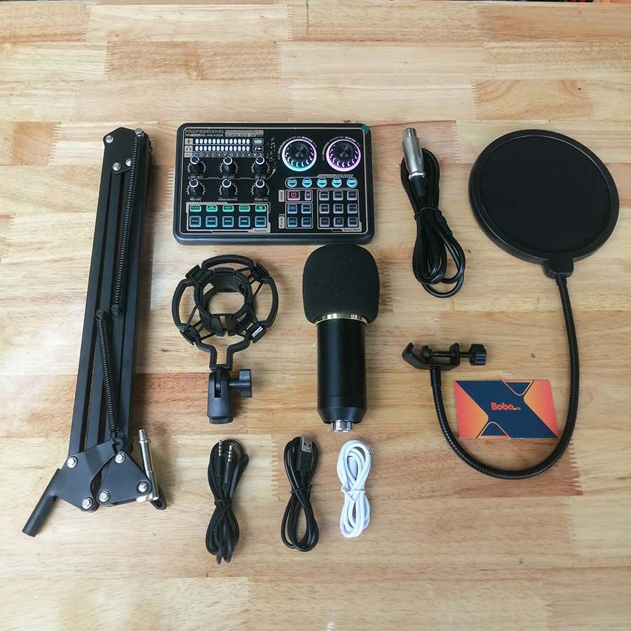 Bộ mic thu âm BM-900 và Soundcard K600 Tặng kèm Giá đỡ điện thoại và tai nghe có dây