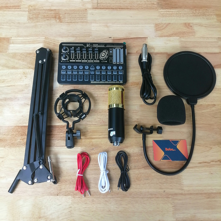 Bộ mic thu âm BM-900 và Soundcard K500 TẶNG giá đỡ cho điện thoại và tai nghe