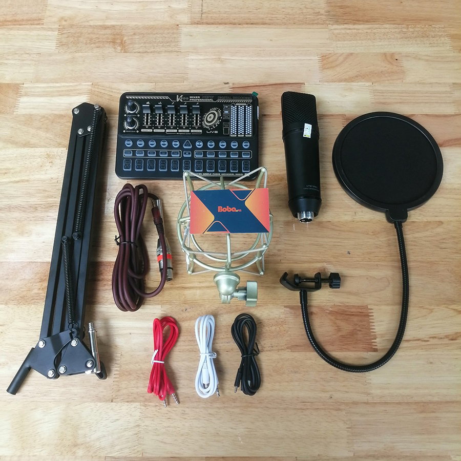 Bộ mic thu âm U-87 Pro và Soundcard K500 TẶNG giá đỡ điện thoại và tai nghe có dây