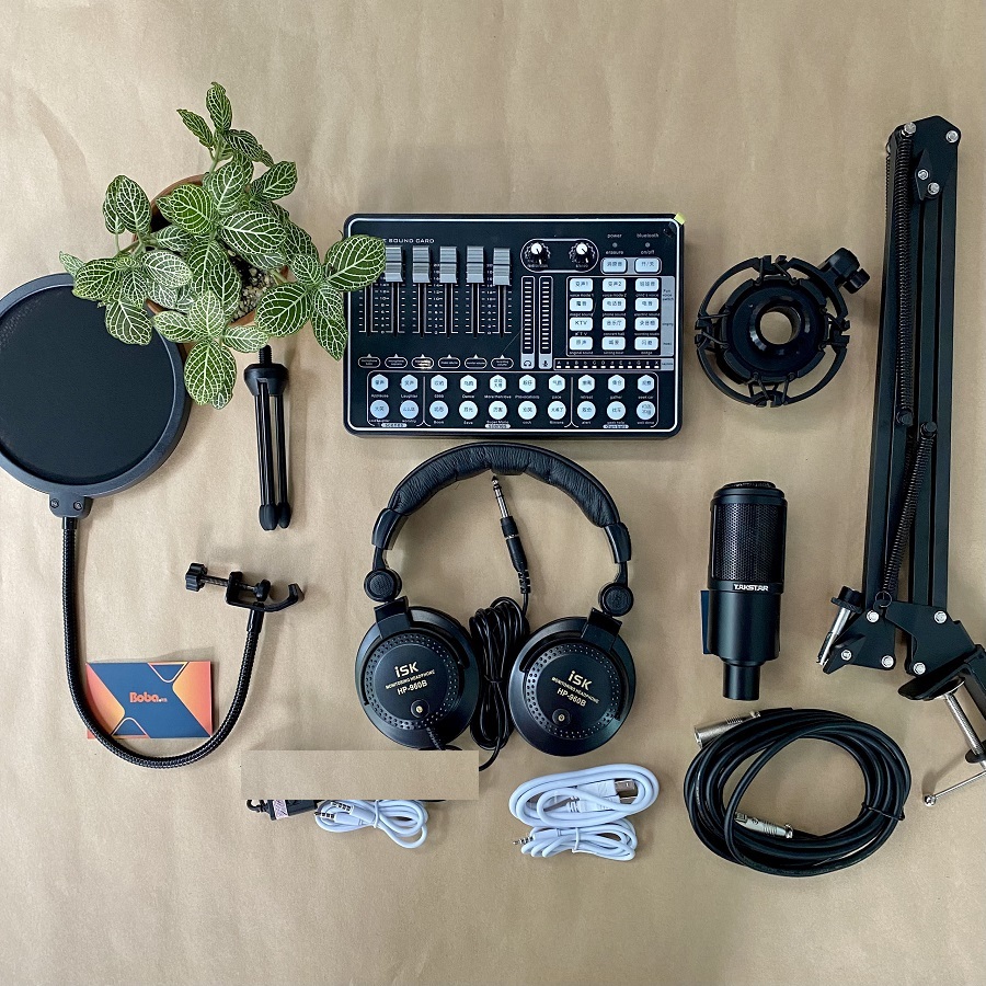 Combo micro PC K320 Souncard H9 Chân kẹp màn lọc đầy đủ Full Livestream