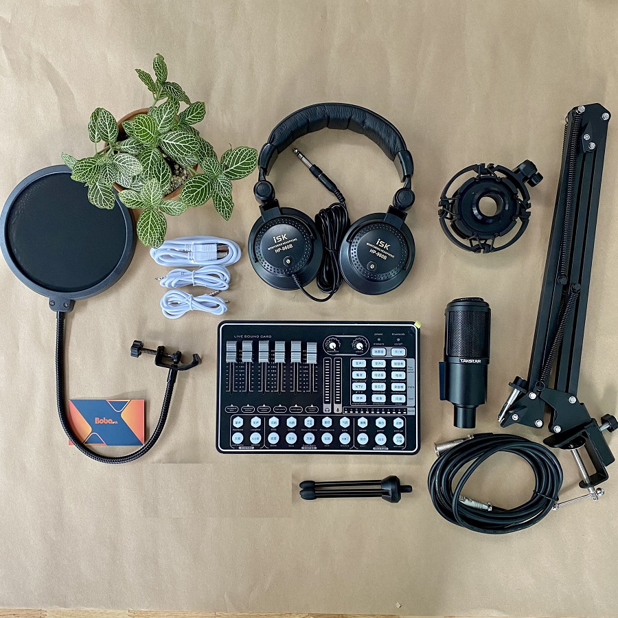 Combo micro PC K320 Souncard H9 Chân kẹp màn lọc đầy đủ Full Livestream