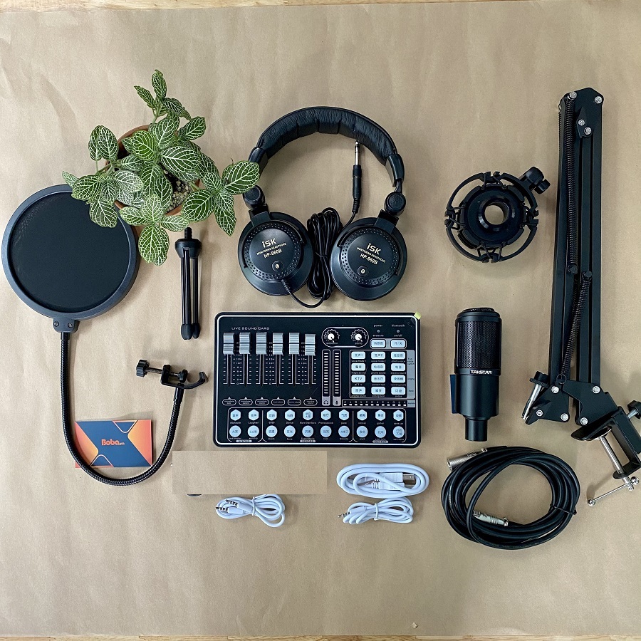 Combo micro PC K320 Souncard H9 Chân kẹp màn lọc đầy đủ Full Livestream