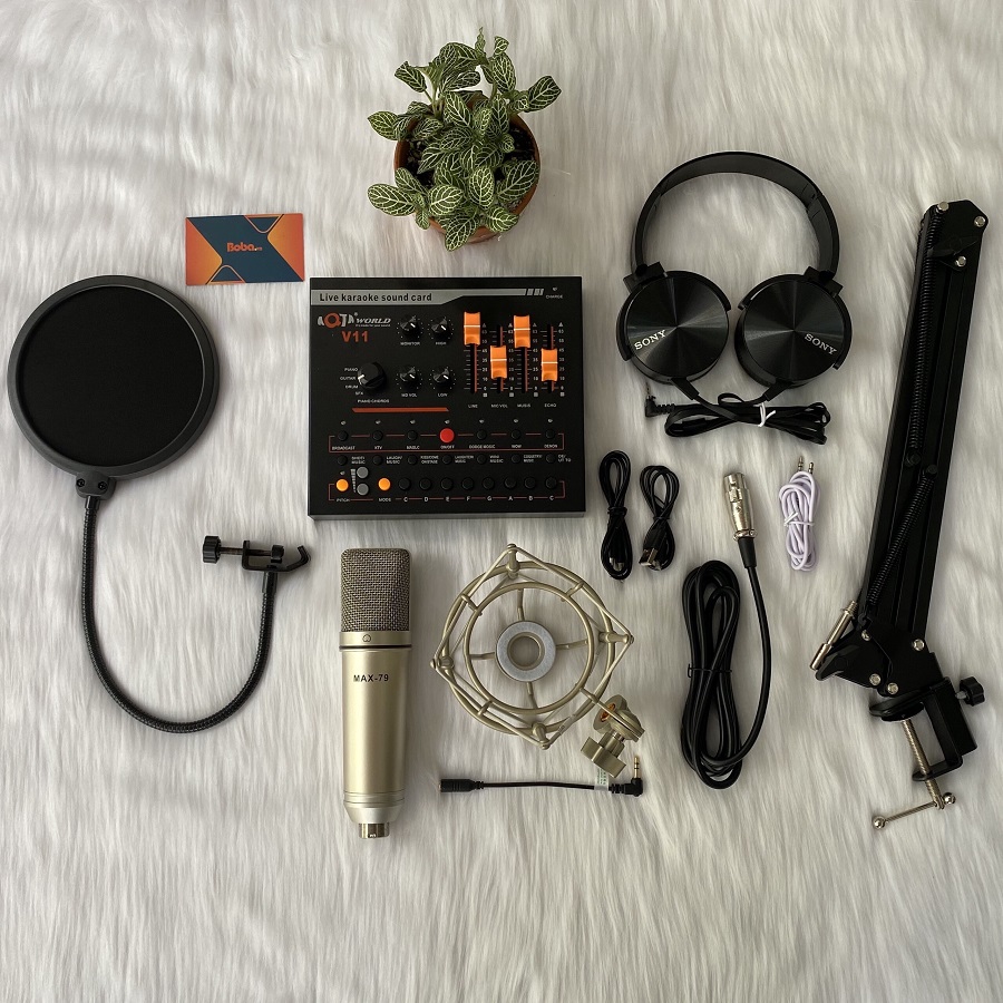 Combo Micro thu âm livestream Max-79 cùng Soundcard V11