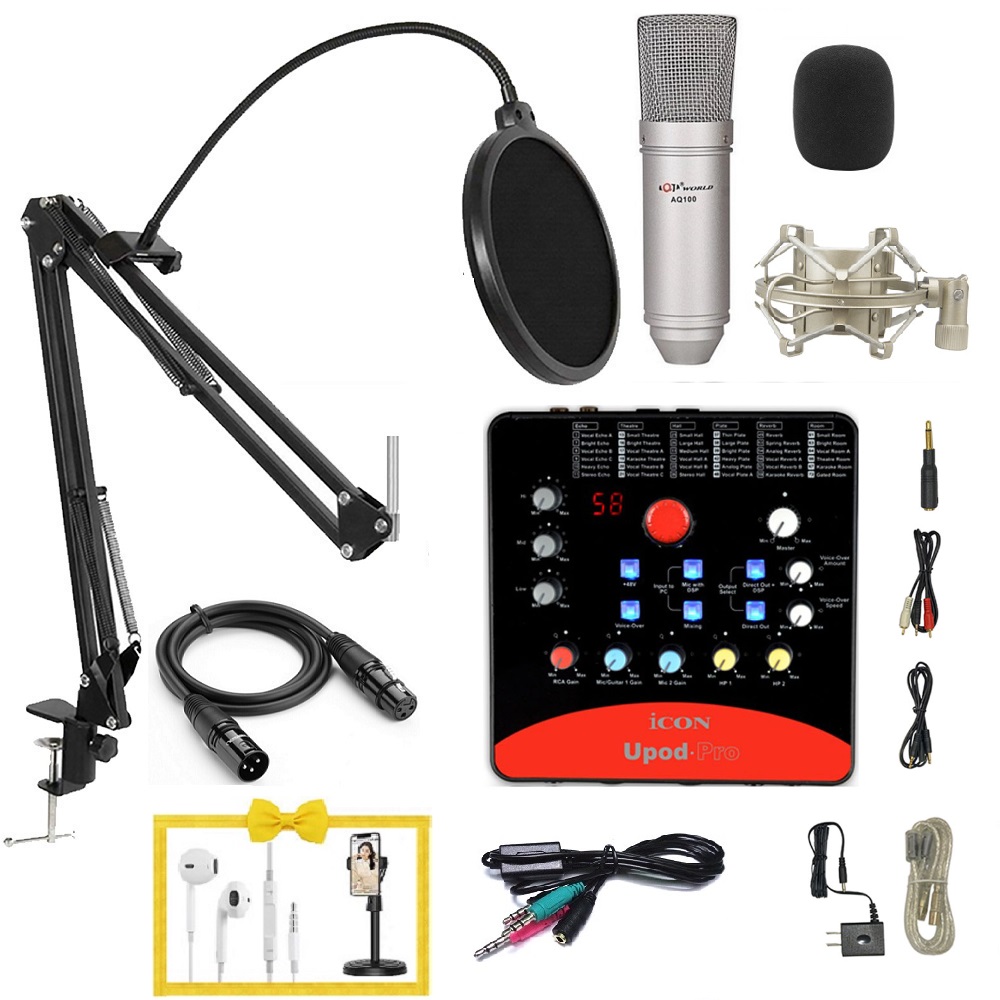 bộ mic hát livestream tốt nhất  AQT AQ-100 + Soundcar Icon Pro đủ phụ kiện