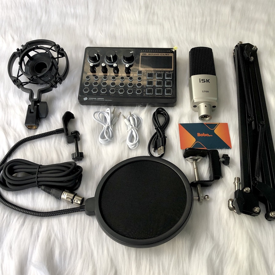 Combo soundcard X6  Mic thu âm S700 giá kẹp màn lọc.