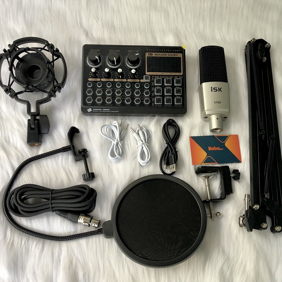 Combo soundcard X6  Mic thu âm S700 giá kẹp màn lọc.