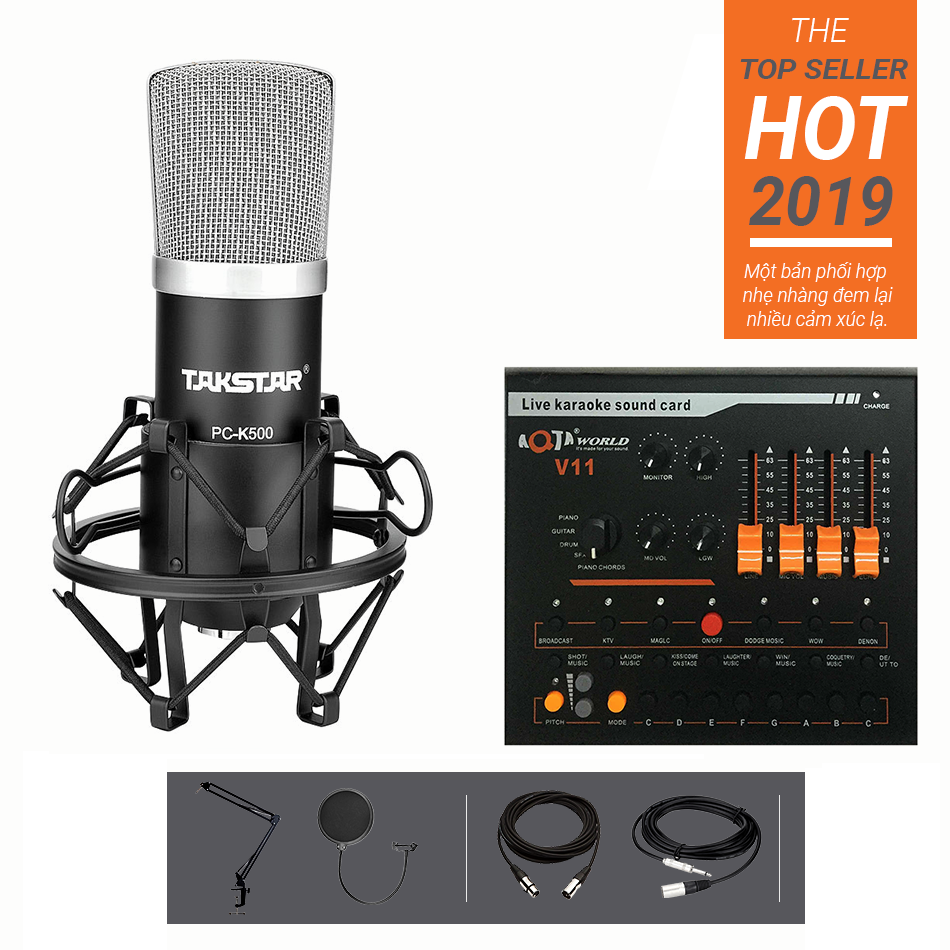 Bộ thu âm Livestream PC K500 với Soundcard V11 Chân màn kẹp
