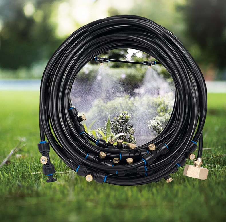 Bộ kit tưới phun 10 đầu béc đồng DN64 làm mát quán cafe lắp quạt