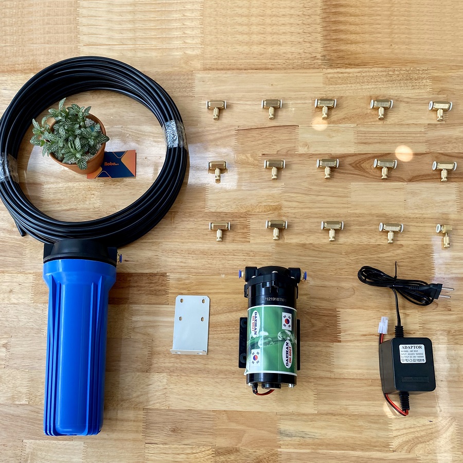 Bộ phun sương 15 đầu phun - Bơm Deahan DH 6017 lọc rác 20M dây