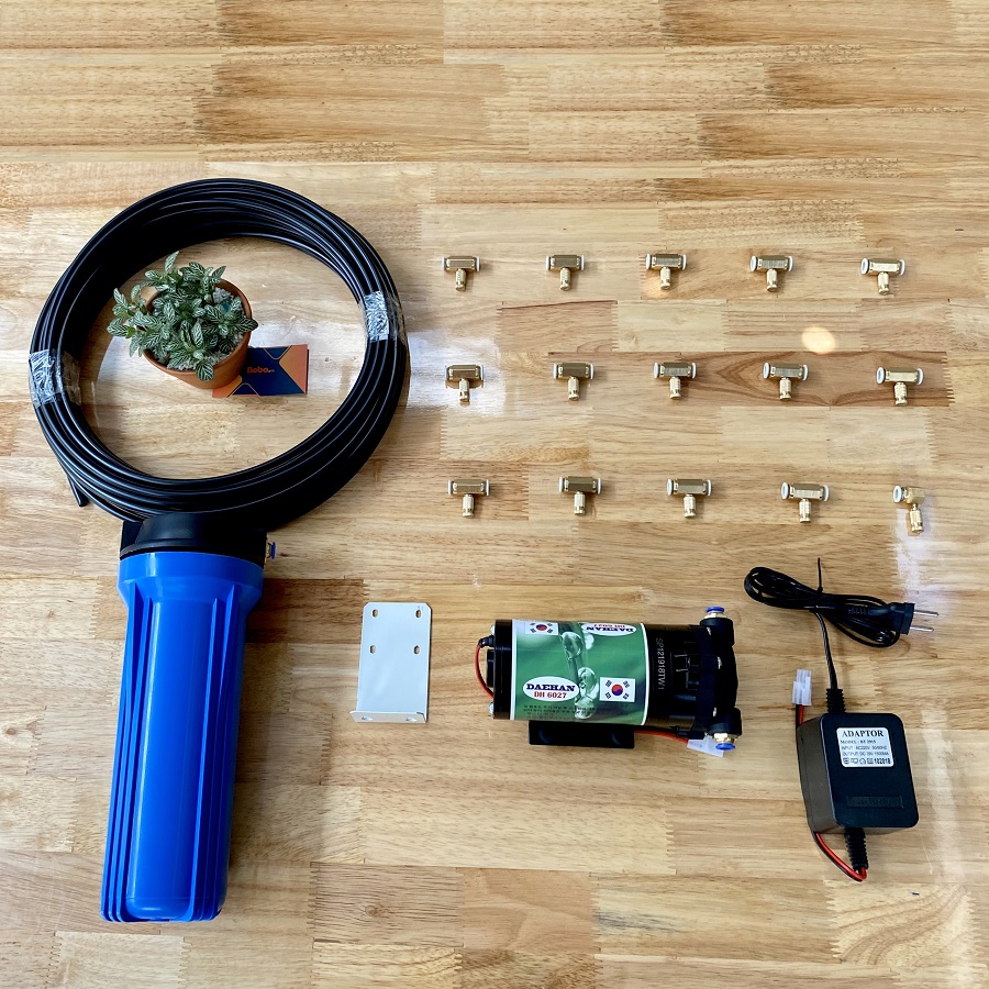 Bộ phun sương 15 đầu phun - Bơm Deahan DH 6017 lọc rác 20M dây