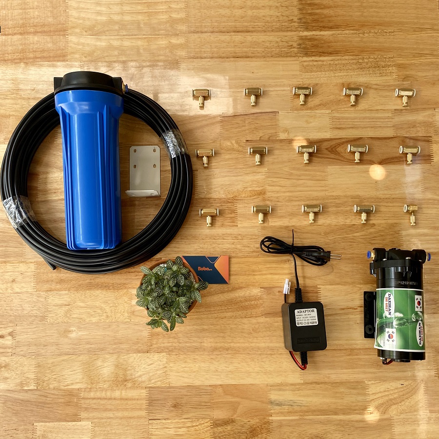 Bộ phun sương 15 đầu phun - Bơm Deahan DH 6017 lọc rác 20M dây