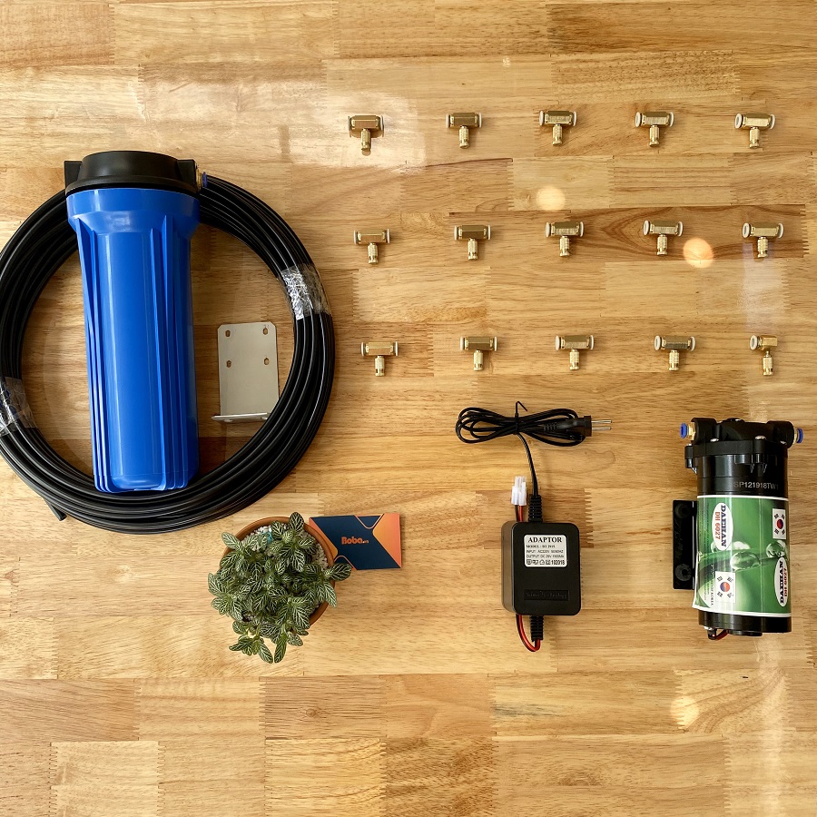 Bộ phun sương 15 đầu phun - Bơm Deahan DH 6017 lọc rác 20M dây