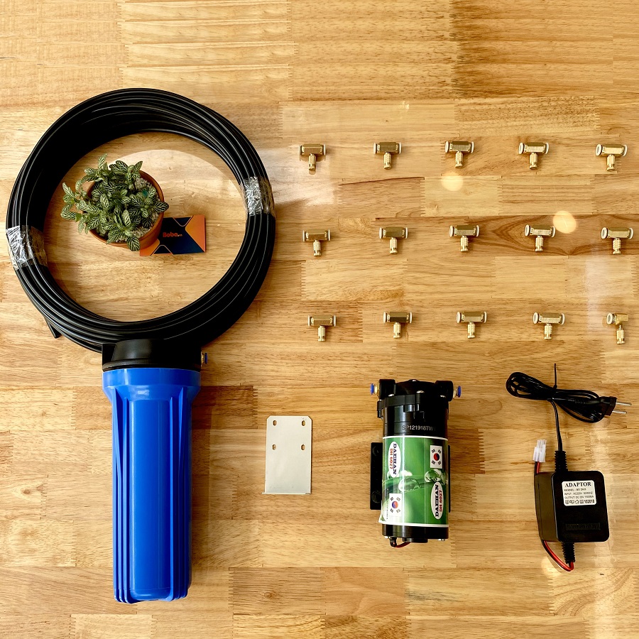 Bộ phun sương 15 đầu phun - Bơm Deahan DH 6017 lọc rác 20M dây