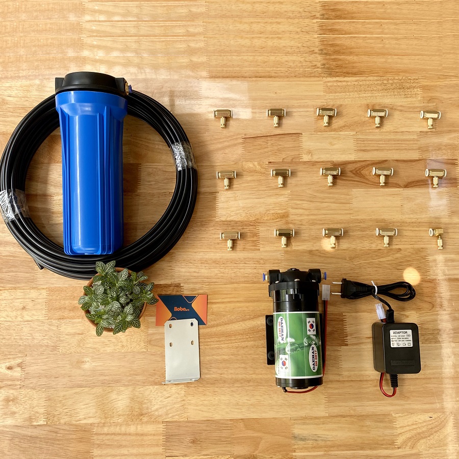 Bộ phun sương 15 đầu phun - Bơm Deahan DH 6017 lọc rác 20M dây