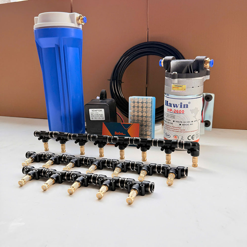hệ thống phun sương làm mát nhà xưởng Combo bộ phun sương Hawin-2600 25 béc
